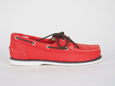 Womens Timberland EK Classic 8357A Coral Leather 2 Eye Lace Up Casual Boat Shoes