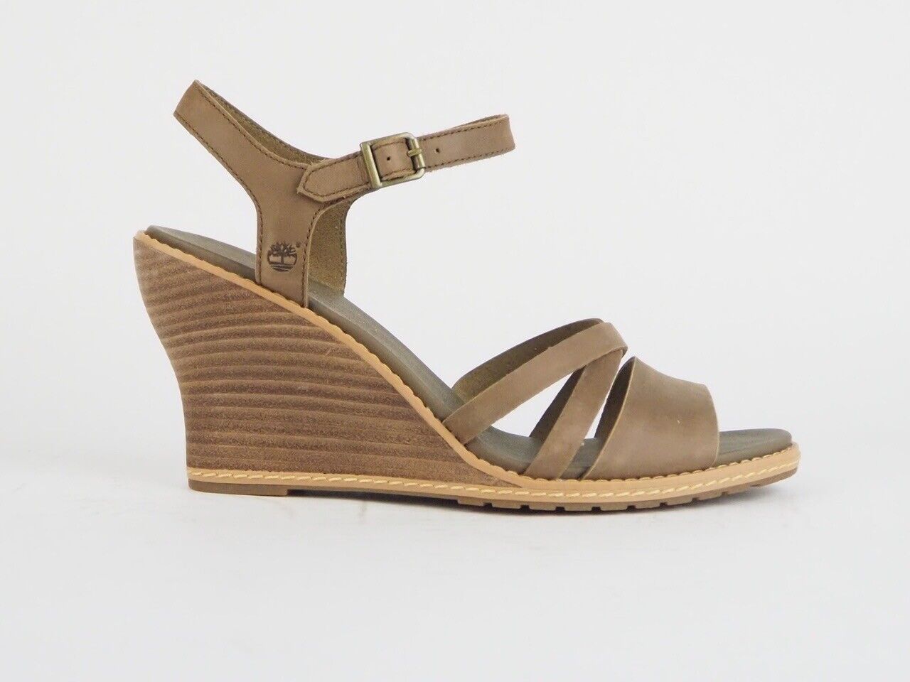 Womens Timberland Maeslin Ankle Strap 8003A Brown Leather Casual Wedge Sandals