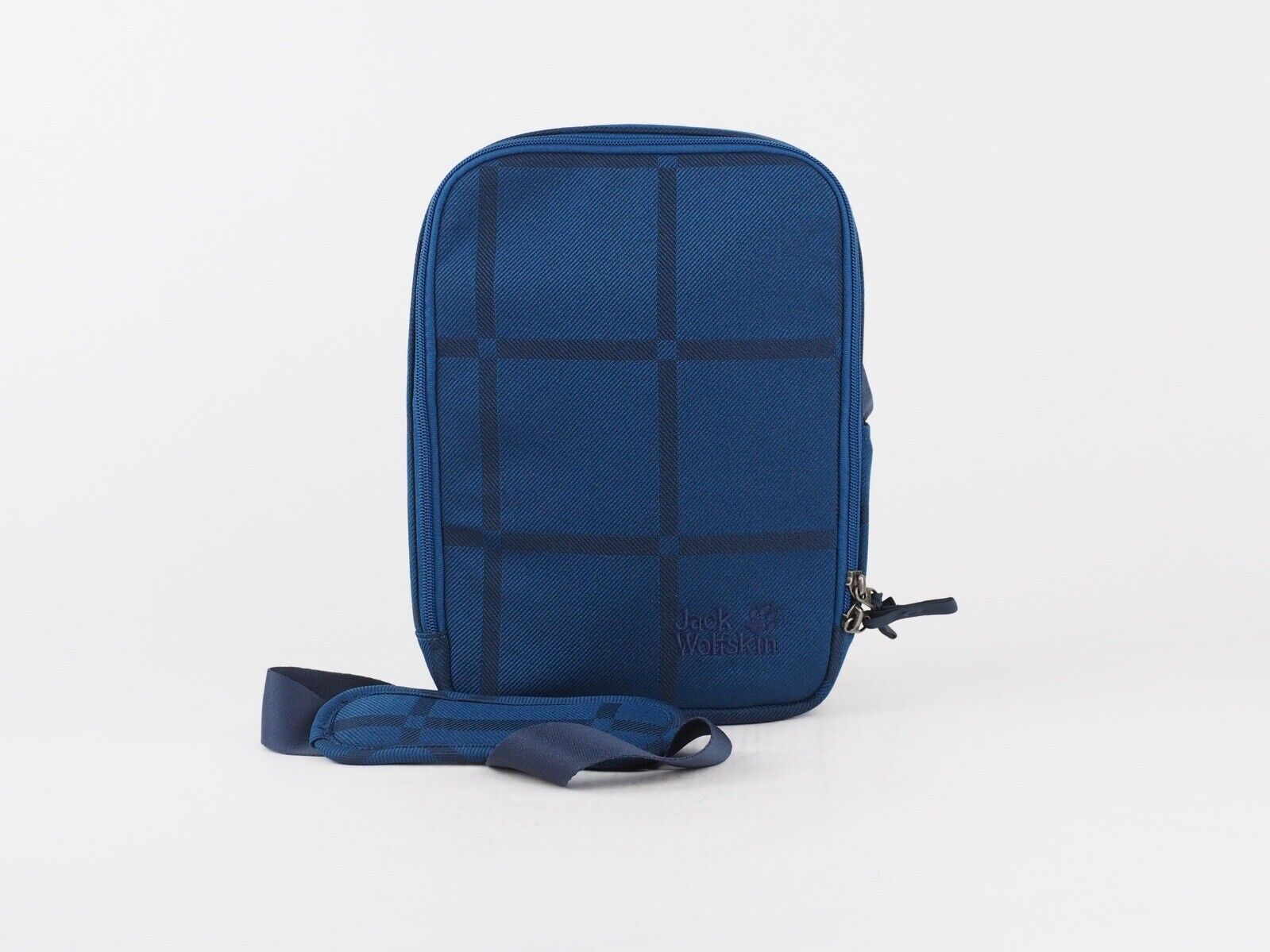 Mens Jack Wolfskin Gadgetry Practical Padded Shoulder Bag In Indigo Blue Check - London Top Style