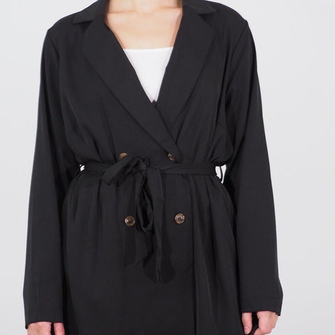Womens Ex New Look Long Sleeve Coat Black Casual Belted Ladies Waistcoat