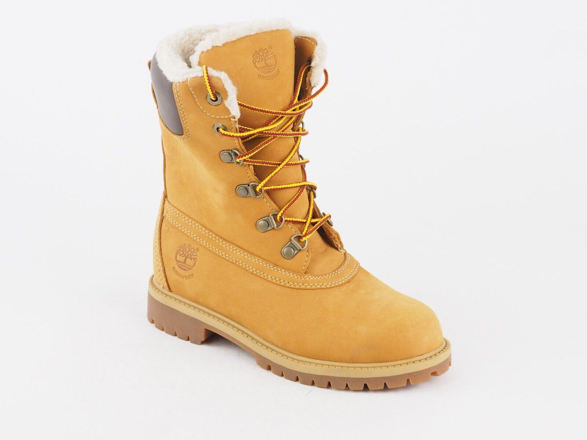 Boys Timberland 10 Inch 39783 Wheat Leather Nubuck Lace Cotton In Winter Boots