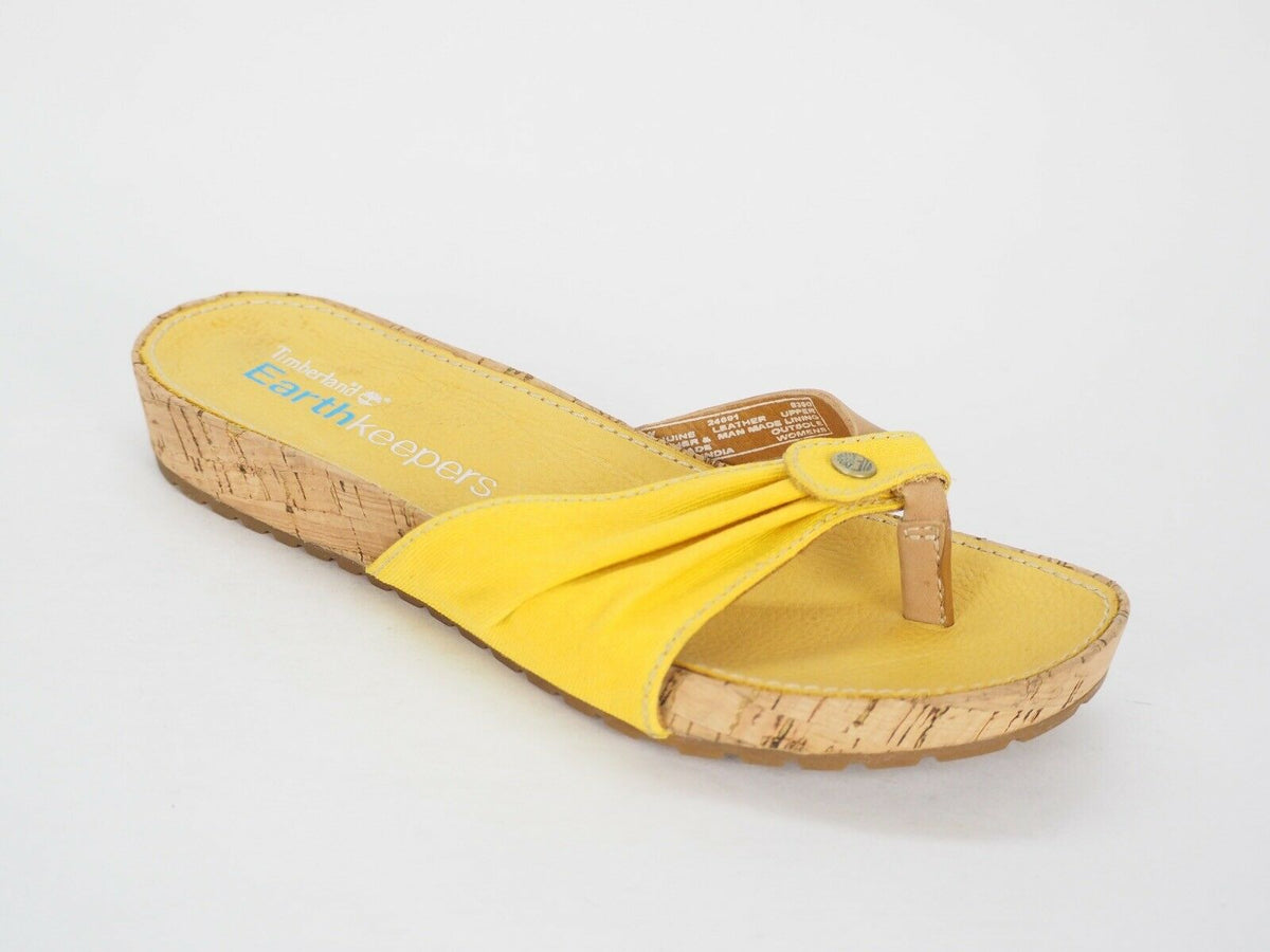 Womens Timberland Estela 24691 Yellow / Brown Leather Summer Ladies Flip Flops - London Top Style