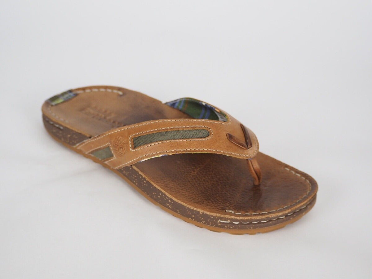 Mens Timberland EK Rugesc 5125R Tan Leather Thong Sandals Summer Flip Flop
