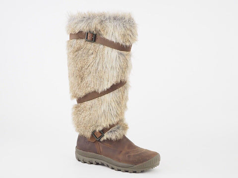 Womens Timberland MT Holly Faux Fur 1623R Brown Leather Zip Up Tall Snow Boots