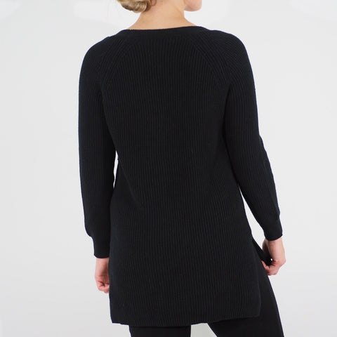 Womens Ex M&S Long Sleeve Top Black V Neck Casual Ladies Warm Cotton Jumper