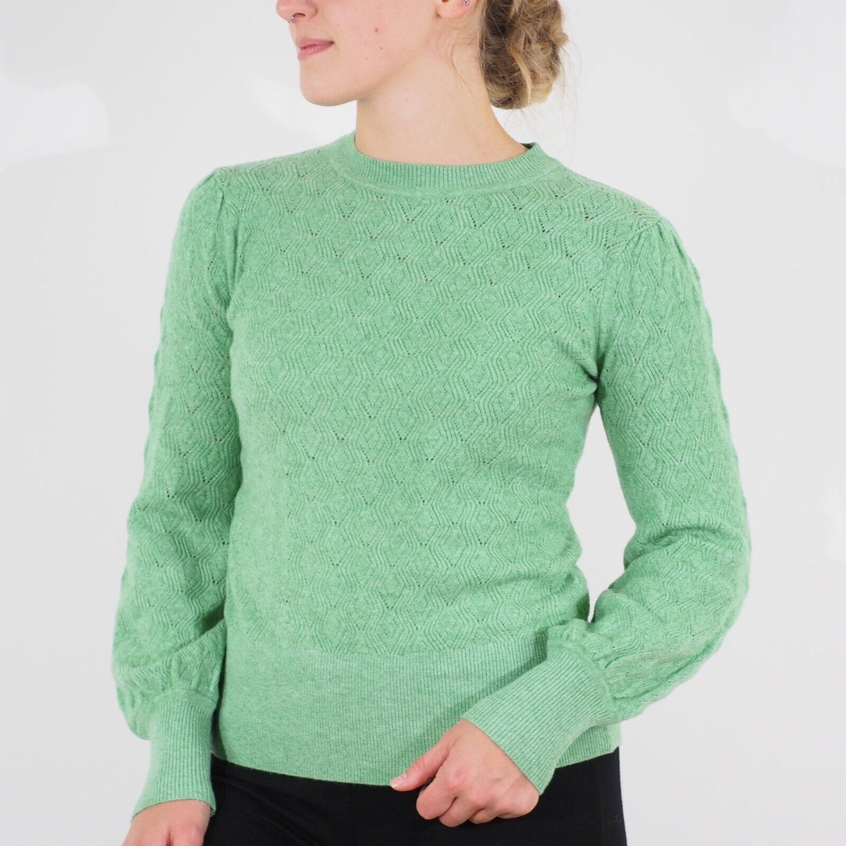 Womens Ex M&S Long Sleeve Top Green Round Neck Ladies Casual Stretch Jumper