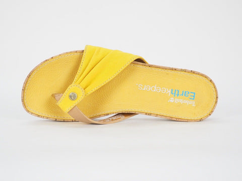 Womens Timberland Estela 24691 Yellow / Brown Leather Summer Thong Flip Flops - London Top Style