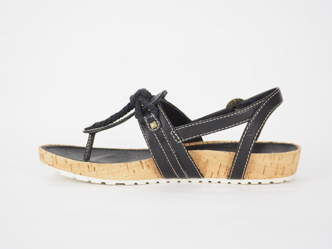 Womens Timberland Estla 11675 Black Leather Cork Flat Shoe Strappy Thong Sandals