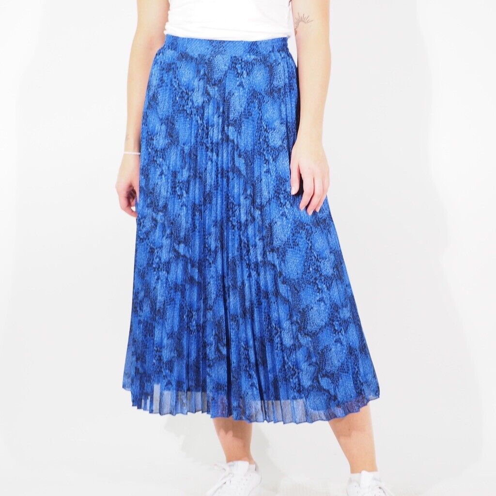 Womens Ex M&S Long Skirt Blue Elastic Waist Casual Pleated Ladies Straight Skirt