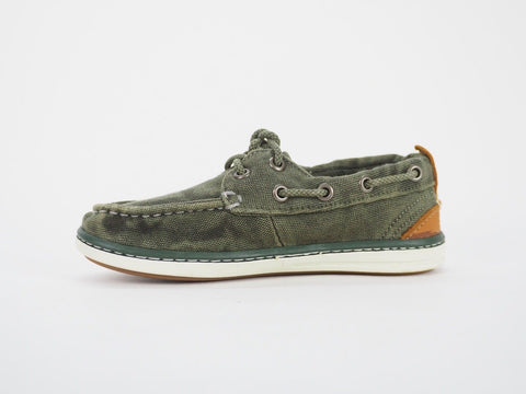 Boys Timberland Hookset 3180A Olive 2 Eye Lace Up Loafers Casual Soft Boat Shoes - London Top Style
