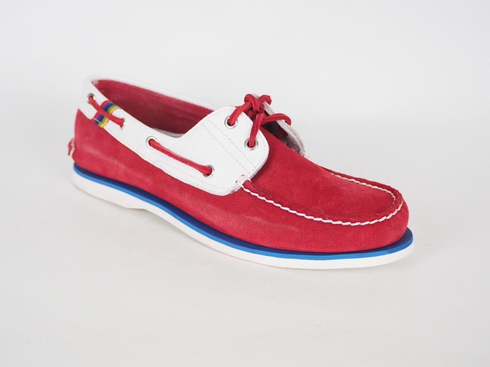 Mens Timberland Classic 1048R Red White Leather 2 Eye Lace Up Casual Boat Shoes