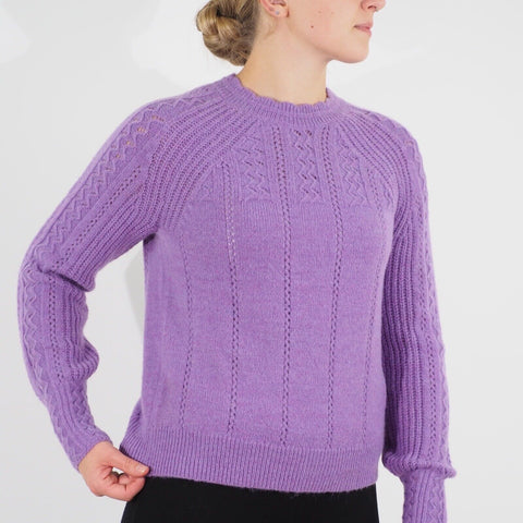 Womens Ex M&S Per Una Long Sleeve Top Purple Round Neck Ladies Wool Jumper