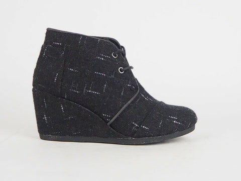 Girls Toms Desert Wedge Black Dotted Wool Lace Up Chukka Boot Uk 3.5 - London Top Style