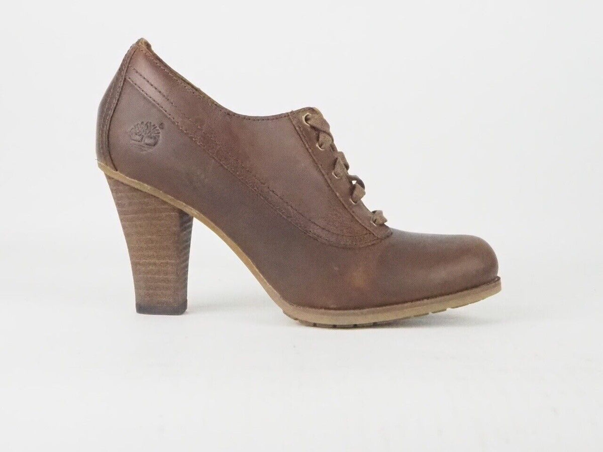 Womens Timberland Stratham 8615A Brown Leather Wooden Heel Lace Up Shoes - London Top Style