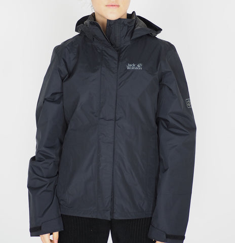 Womens Jack Wolfskin Black Zip Up 5006501 Waterproof Breathable Hooded Jacket