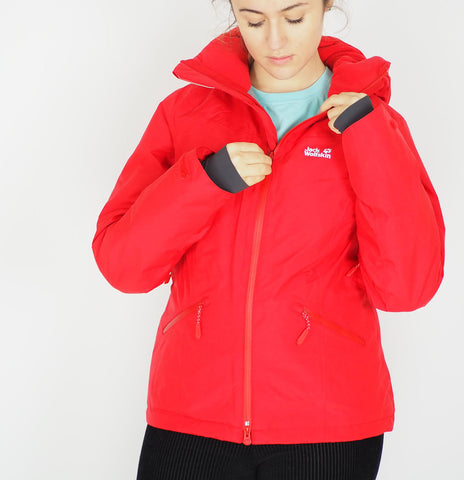 Womens Jack Wolfskin Good Alpine 1111631 Red Fire Zip Up Waterproof Jacket